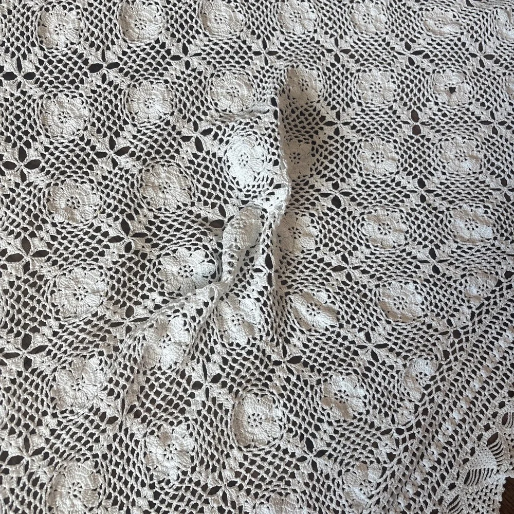 Vintage Handmade White Crochet Doily IMPERFECT Large Lace Table Topper READ MORE